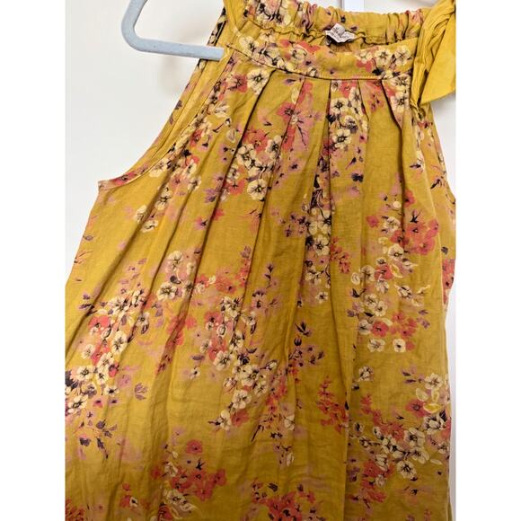 Bellambra Linen Dress Italy Size S Sleeveless Knee Length Boho Floral Yellow - Picture 4 of 7